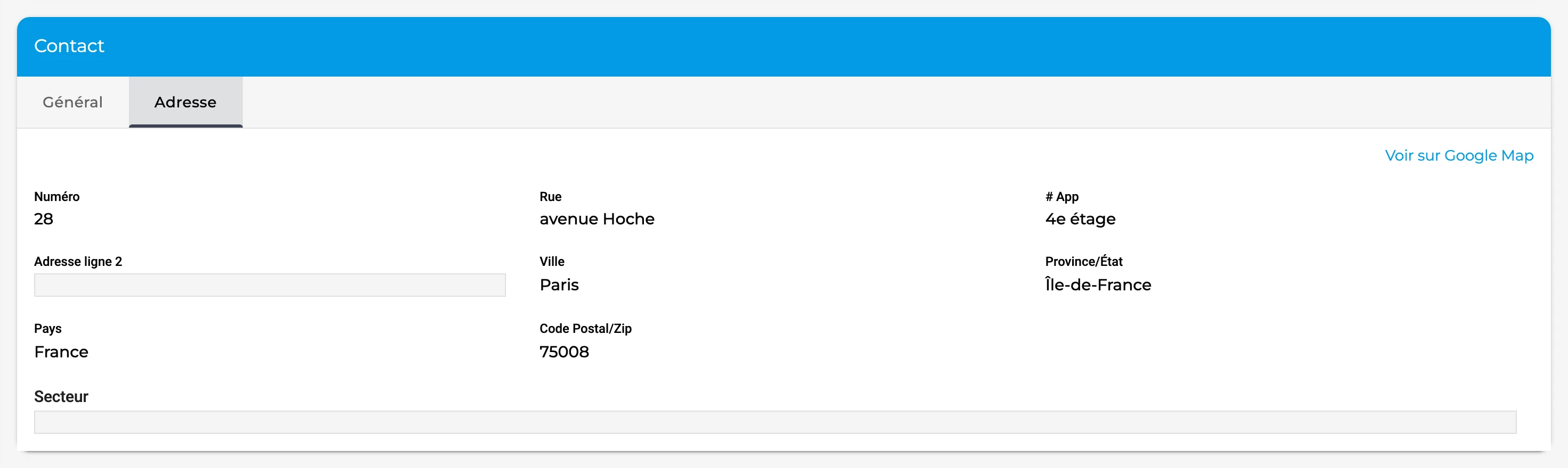 Adresse d’un client dans GT3, reprise de celle de son entreprise