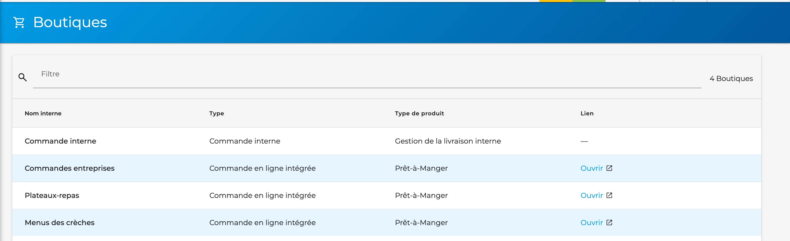Liste des boutiques de commande en ligne d’un traiteur dans GT3