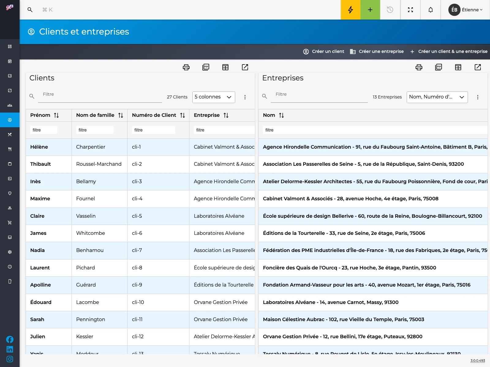 capture : fiche client